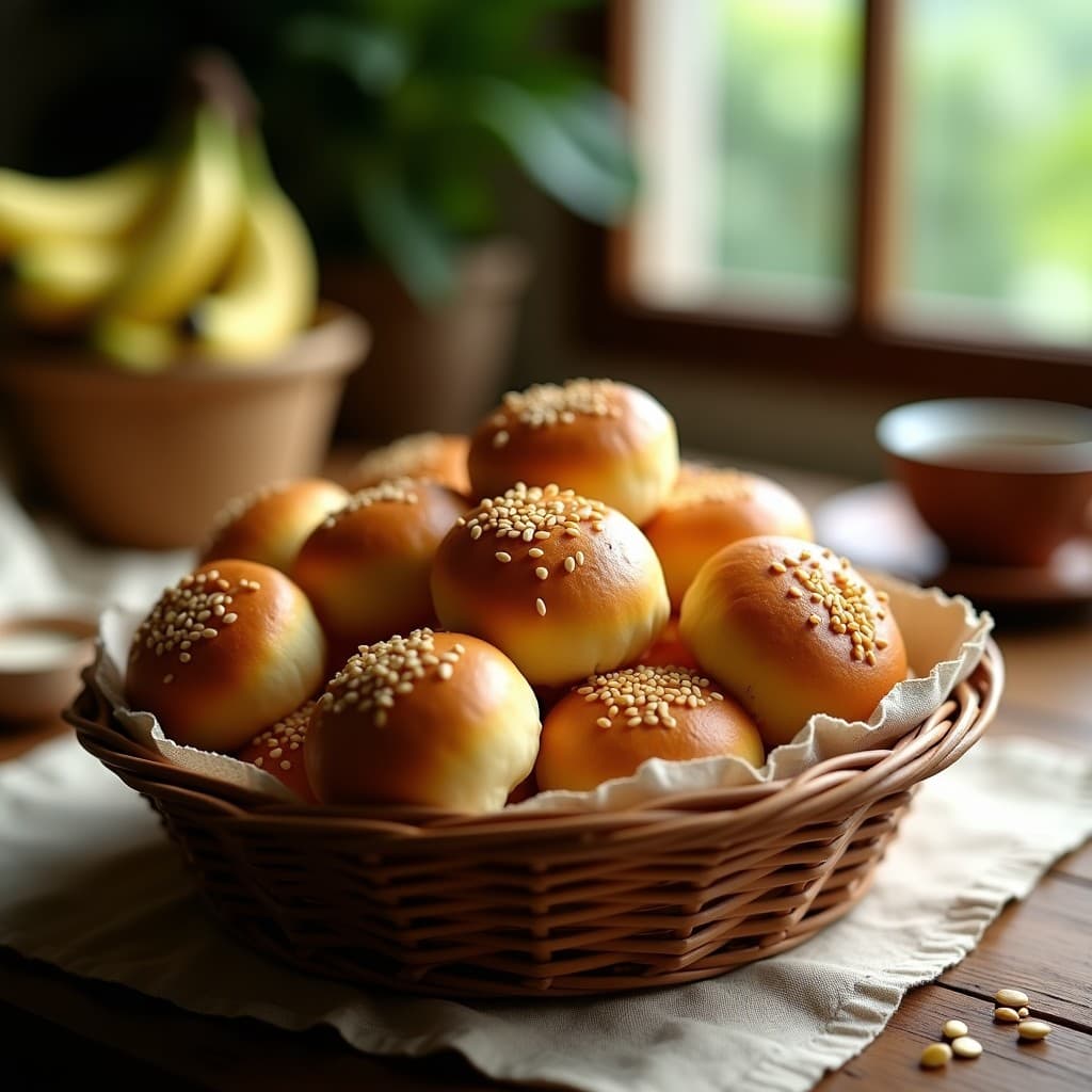 Panecillos de Harina de Plátano Verde con Semillas de Sésamo: Desayuno Colombiano Sin Gluten y Sin Horno