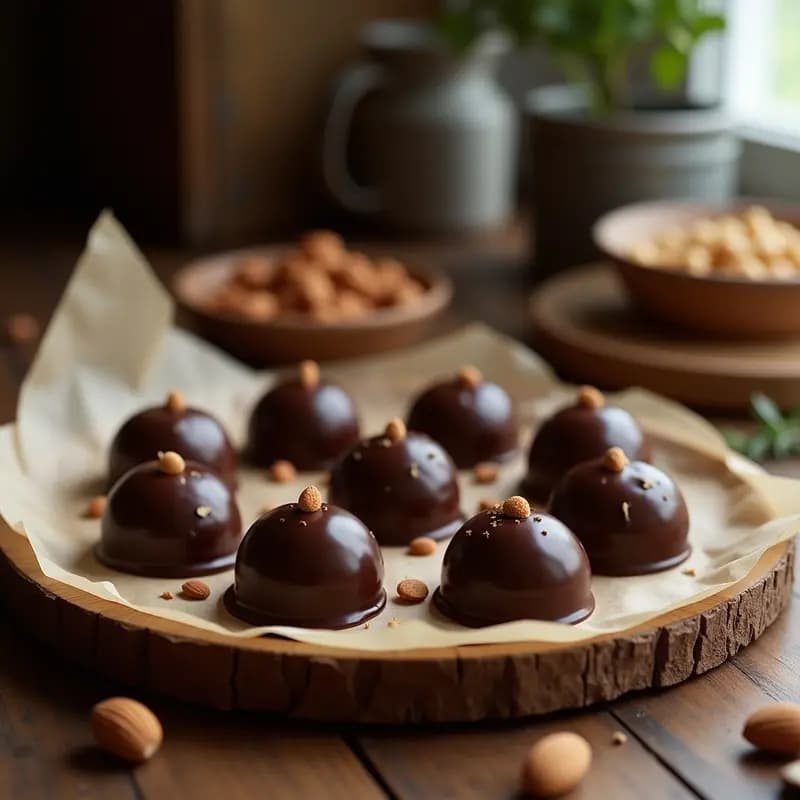 Panellets Catalanes: Dulces de Almendra y Piñones Cubiertos de Chocolate