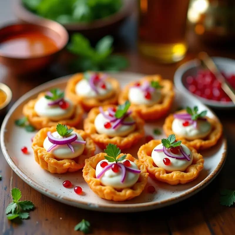 Pani Puri Chaat con Agua de Tamarindo y Yogur: Receta India Crujiente y Explosiva