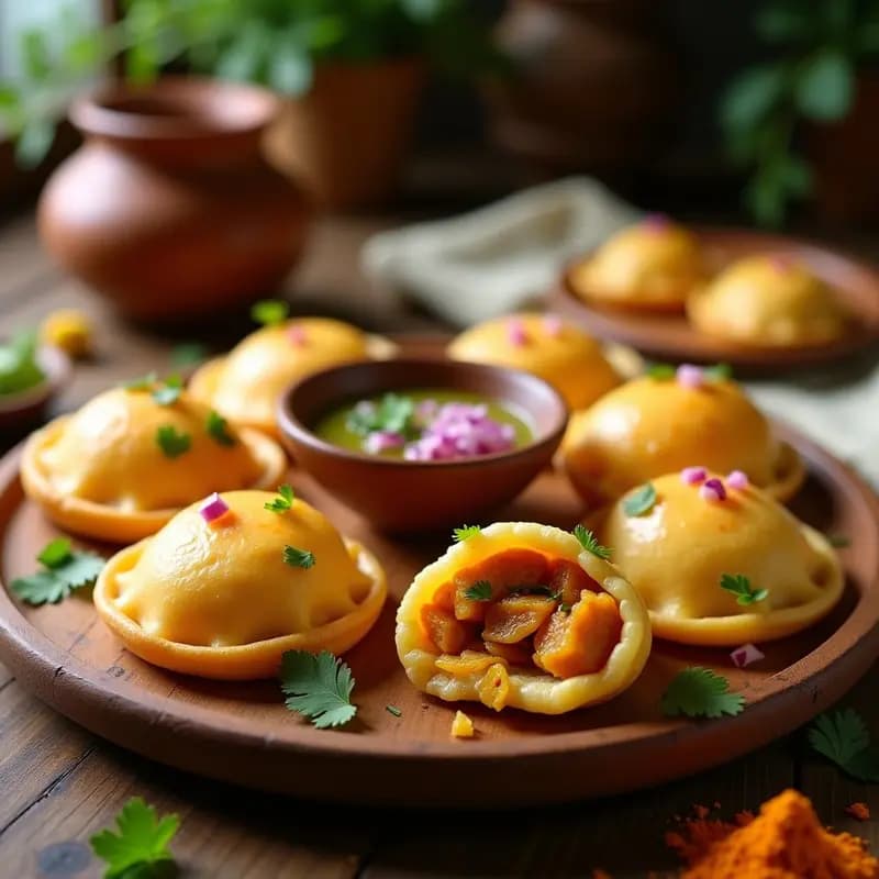 Pani Puri Indio: Esferas Crujientes con Agua Picante y Patatas Especiadas