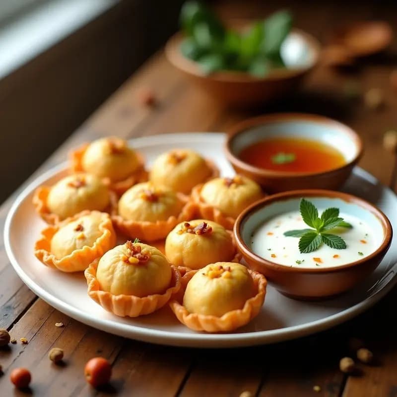Pani Puri Indio: Bombas de Sabor Crujientes con Agua de Tamarindo y Yogur