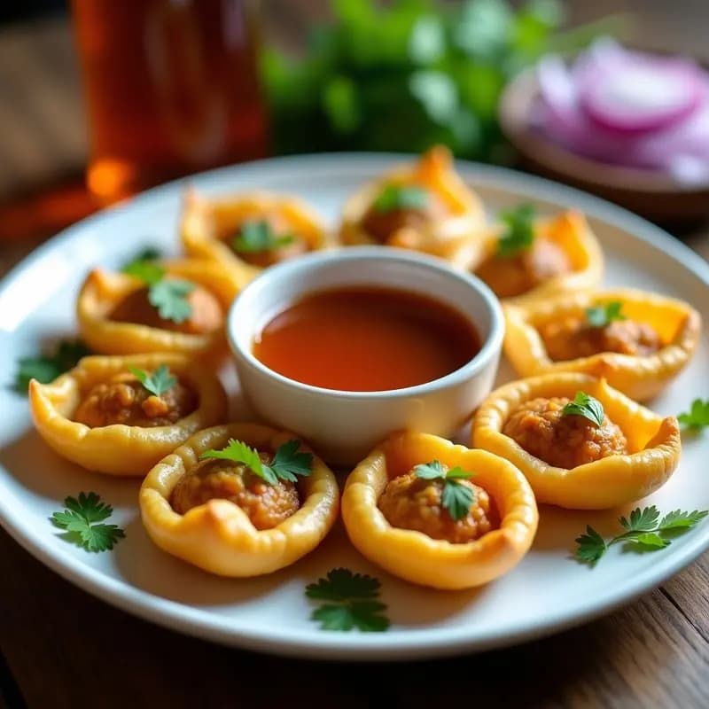 Pani Puri con Agua de Tamarindo y Patata: Bocaditos Indios Crujientes y Picantes