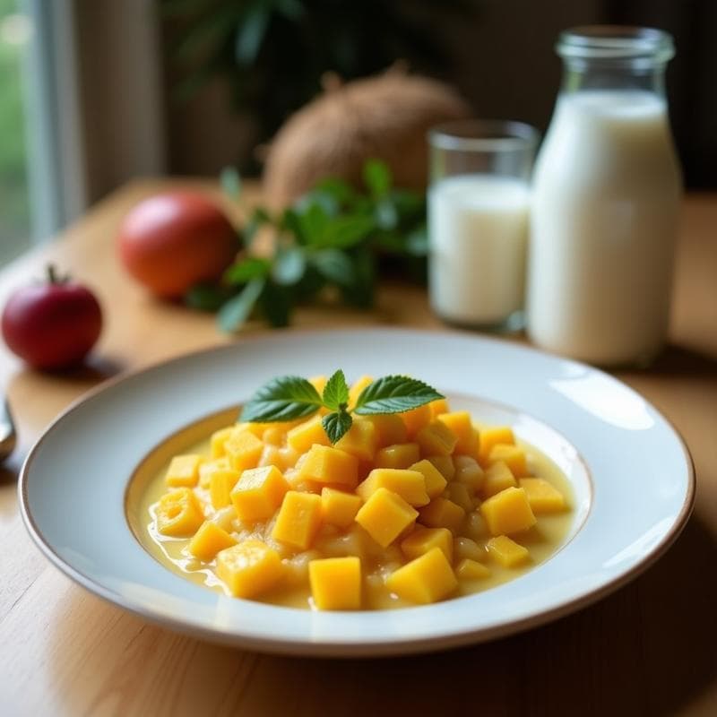 Panna Cotta de Agua de Coco y Mango con Salsa de Chili: Postre Vegano Sin Lactosa y Tropical