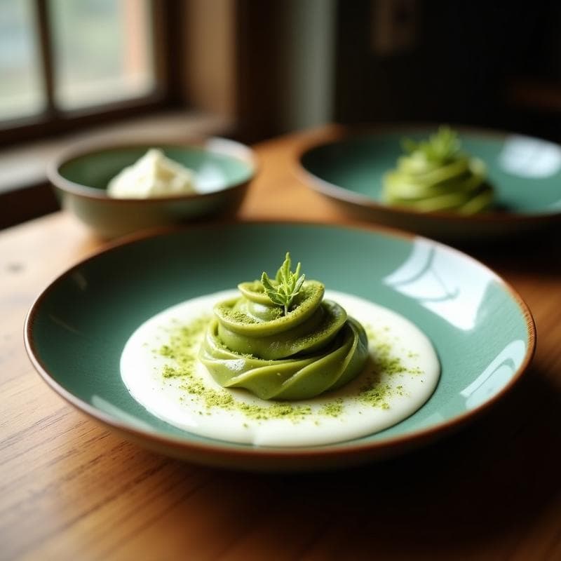 Panna Cotta de Coco y Matcha con Crujiente de Sésamo Negro: Postre Vegano Sin Lactosa