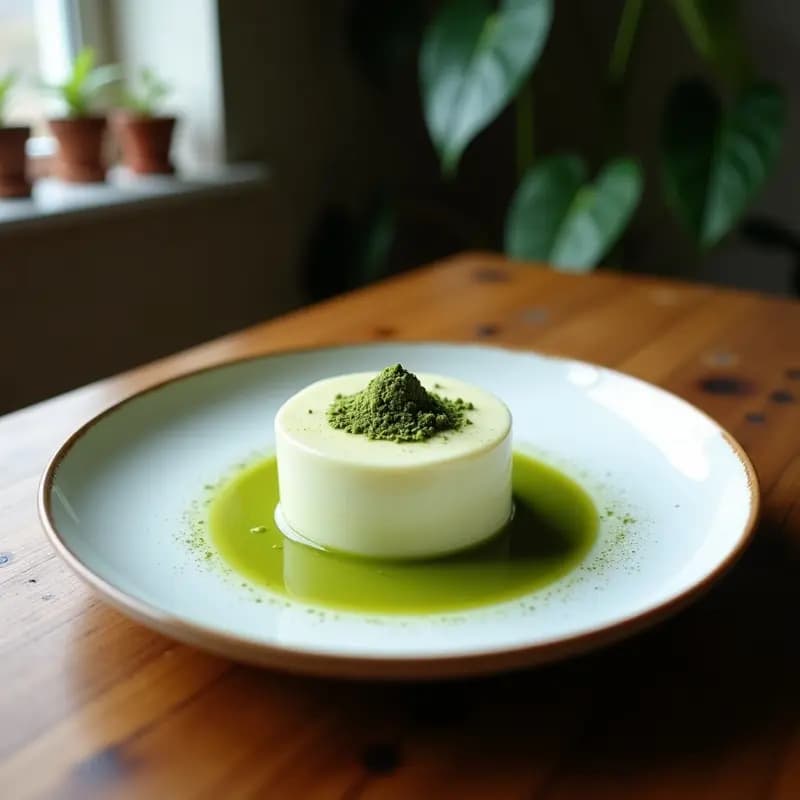 Panna Cotta de Matcha con Coulis de Frambuesa: Postre Italiano Sin Lácteos