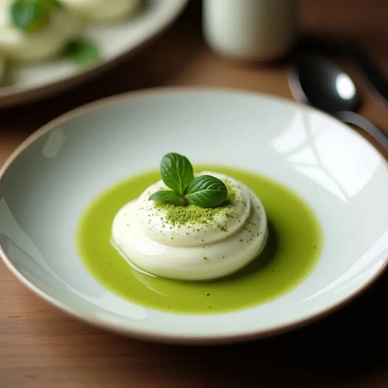 Panna Cotta de Matcha con Gelée de Lichi: Postre Italiano-Japonés Sin Azúcar