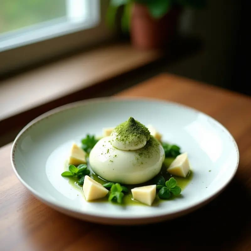Panna Cotta de Matcha con Sirope de Arce: Postre Italiano-Japonés Sin Lactosa