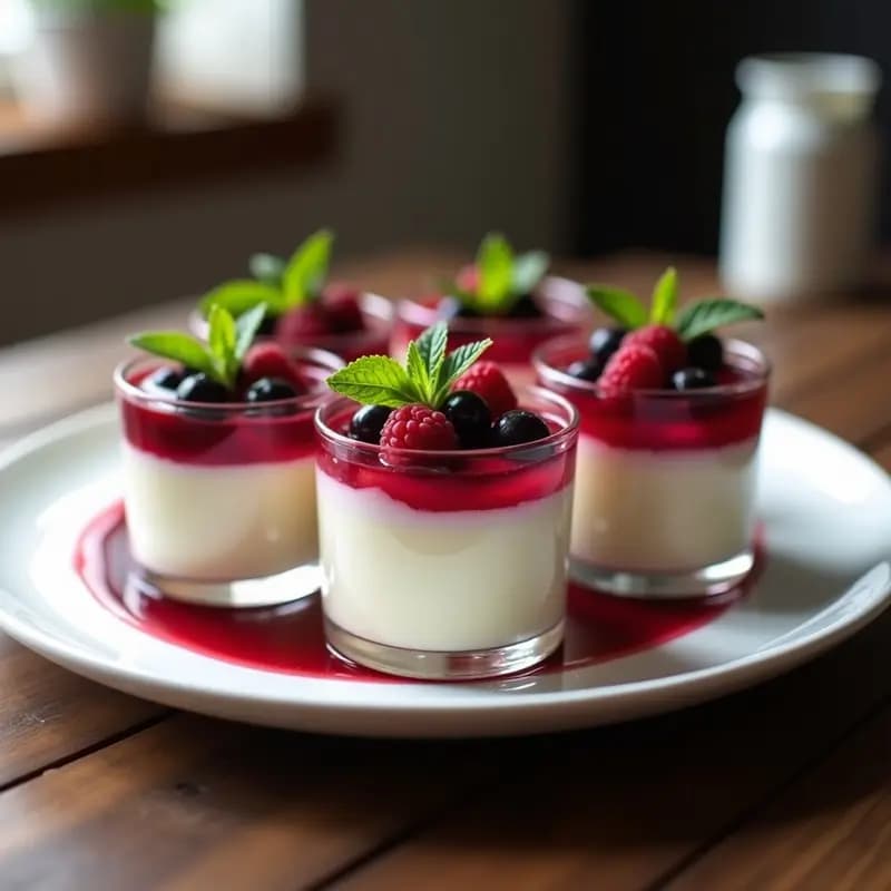 Pannacotta de Vainilla con Couli de Frutos Rojos: Postre Italiano Cremoso y Ligero
