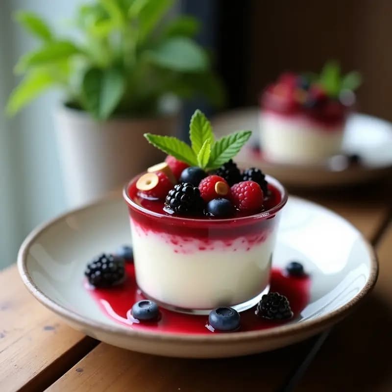 Panne Cotta de Vanilla y Frutos del Bosque: Postre Italiano Sin Azúcar con Agar-Agar