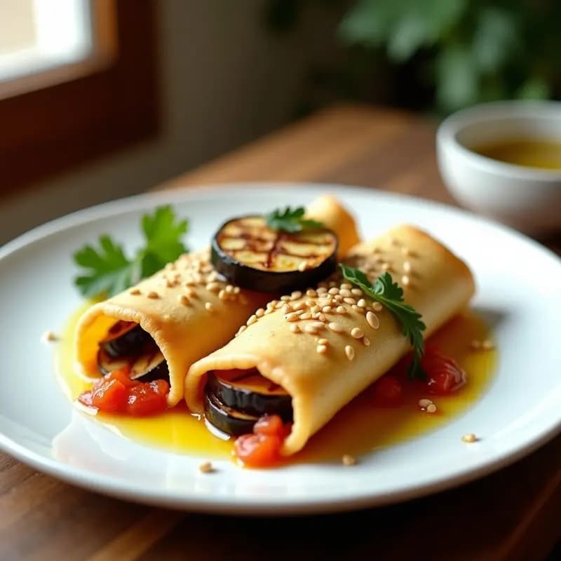 Panquecas de Harina de Garbanzo con Relleno de Berenjena Asada: Receta Brasileira Sin Gluten