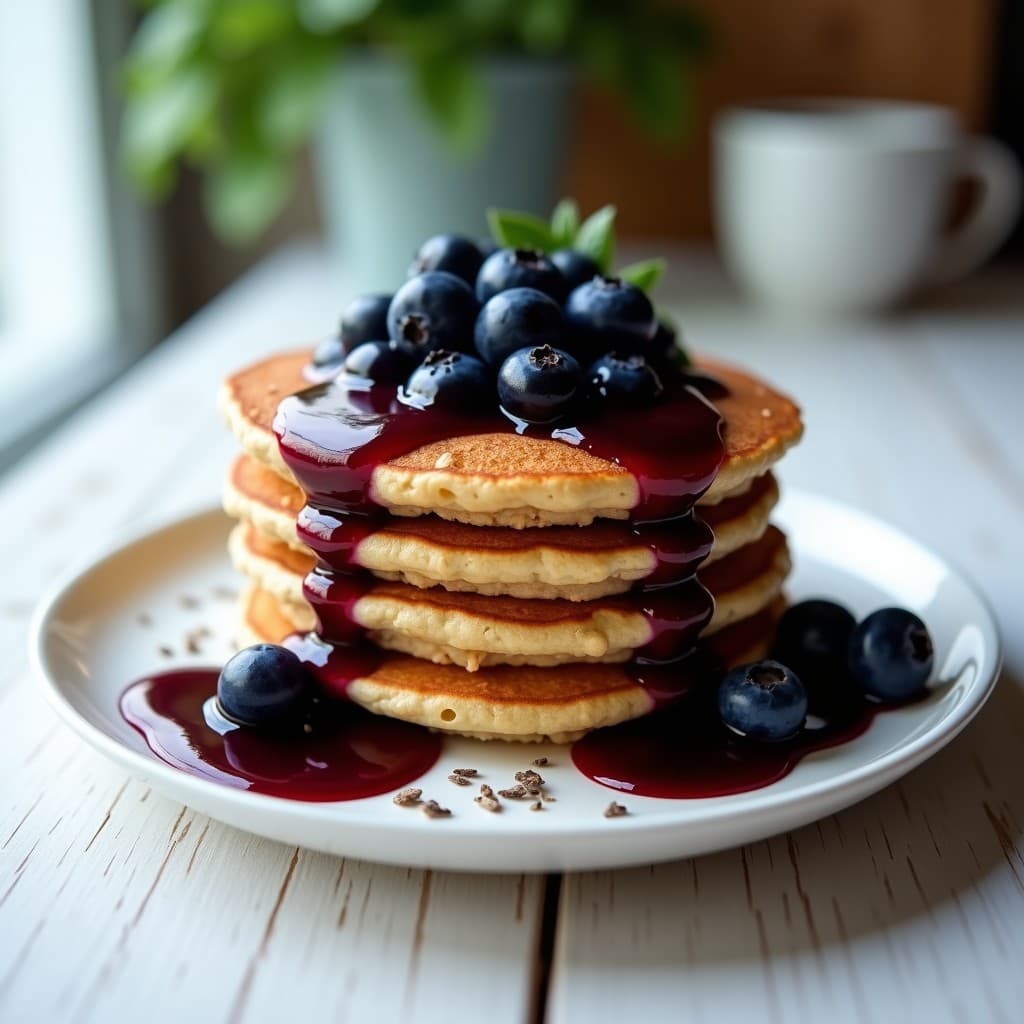 Panqueques de Avena y Proteína con Salsa de Arándanos: Desayuno Keto y Alta en Fibra