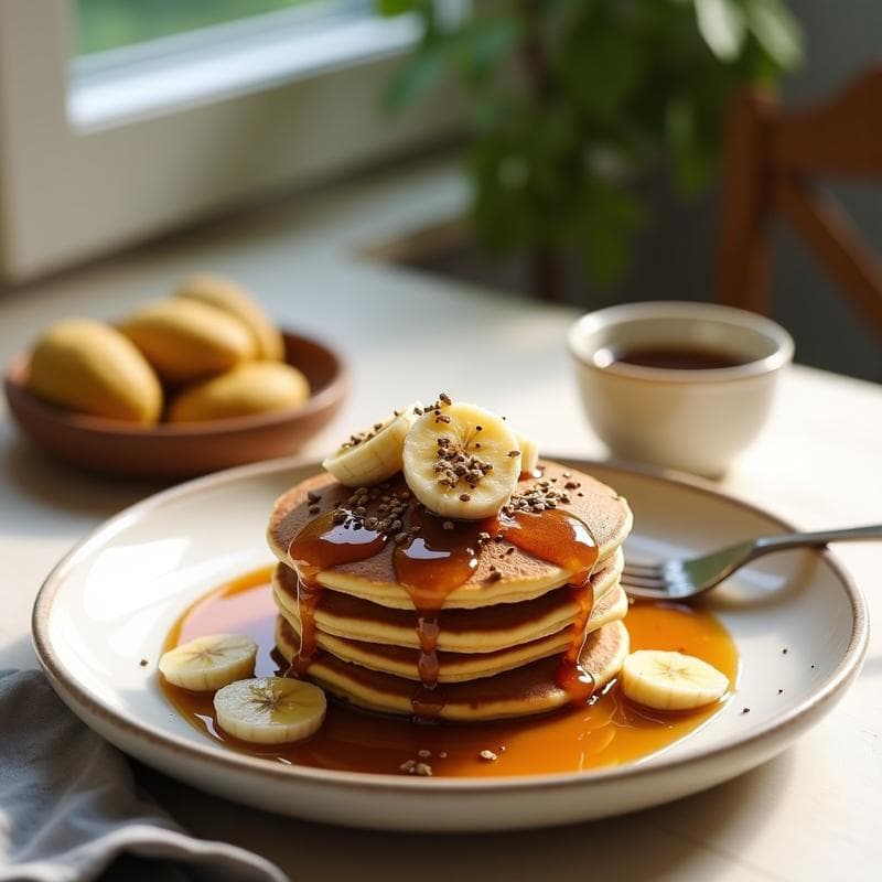 Panqueques de Avena y Semillas de Chía con Sirope de Dátil: Desayuno Vegano Sin Harina