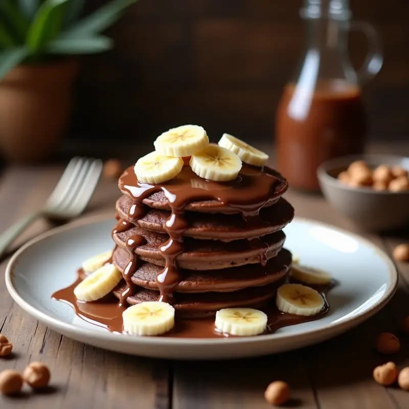 Panqueques de Chocolate Rellenos de Crema de Avellana y Plátano: Desayuno Dulce y Decadente