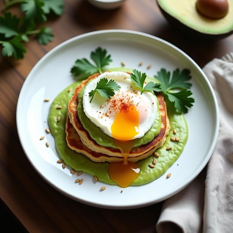 Panqueques de Harina de Garbanzo con Crema de Aguacate y Huevos Pochados: Desayuno Alto en Proteína