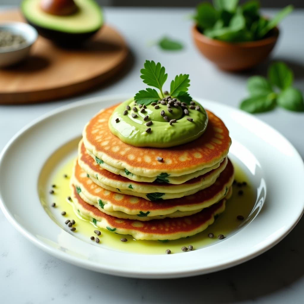 Panqueques de Harina de Almendra y Espinacas con Crema de Aguacate: Desayuno Keto Sin Horno