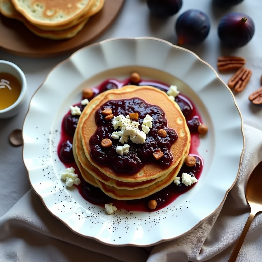 Panqueques de Harina de Castaña con Compota de Higera y Queso Azul: Desayuno Francés Sin Lactosa