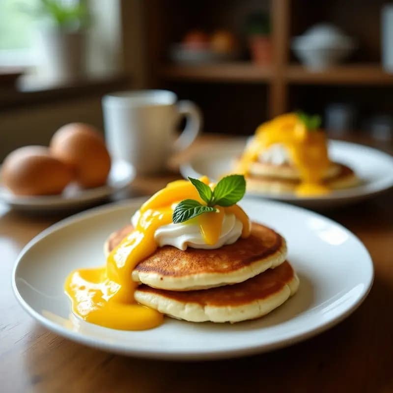 Panqueques de Harina de Coco con Crema de Mango: Desayuno Sin Gluten y Sin Lactosa