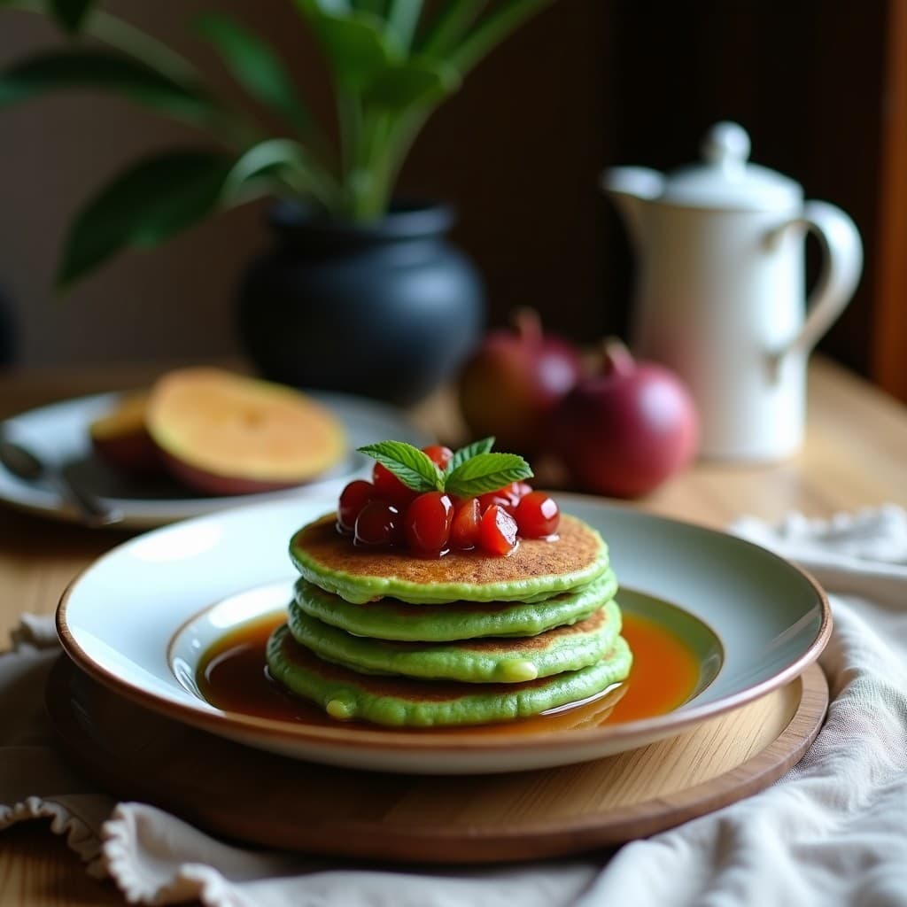 Panqueques de Harina de Coco y Espirulina con Compota de Guayaba: Desayuno Sin Azúcar y Rico en Hierro