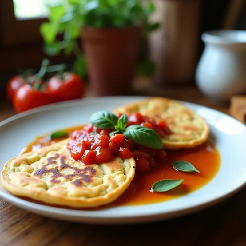 Panqueques de Harina de Garbanzo con Salsa de Tomate y Albahaca: Desayuno Italo-Vegano en 10 Minutos