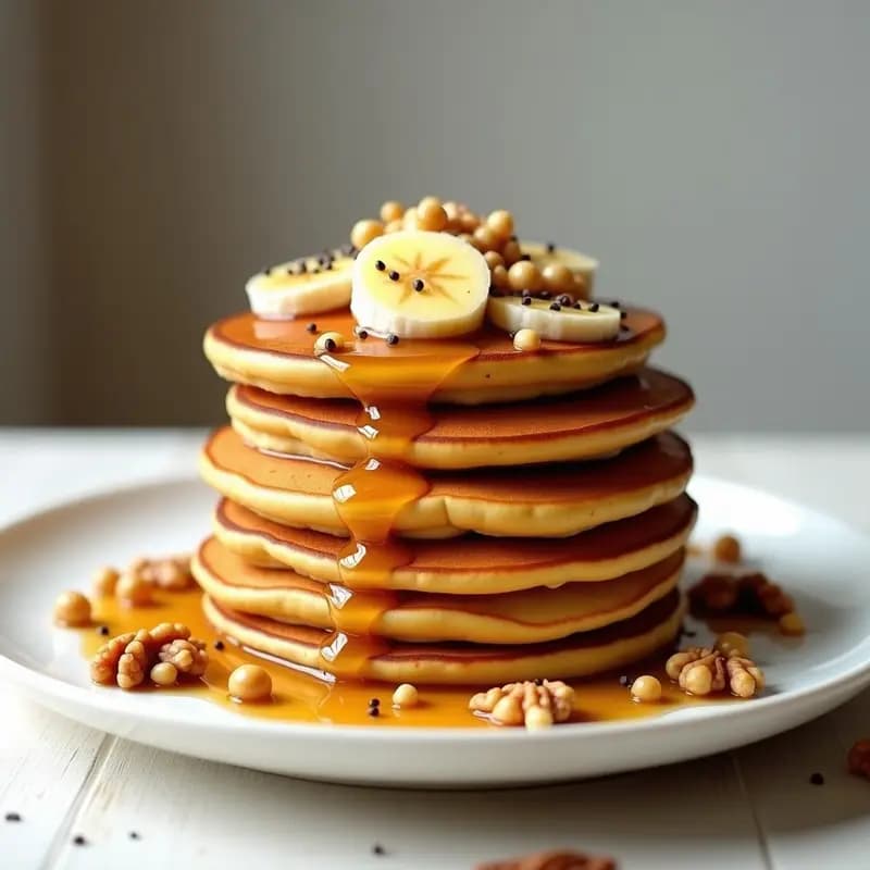 Panqueques de Harina de Garbanzo con Sirope de Dátiles y Nueces: Desayuno Vegano y Saciante
