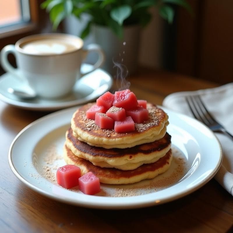 Panqueques de Harina de Guisante y Avena con Compota de Ruibarbo: Desayuno Proteico Sin Gluten