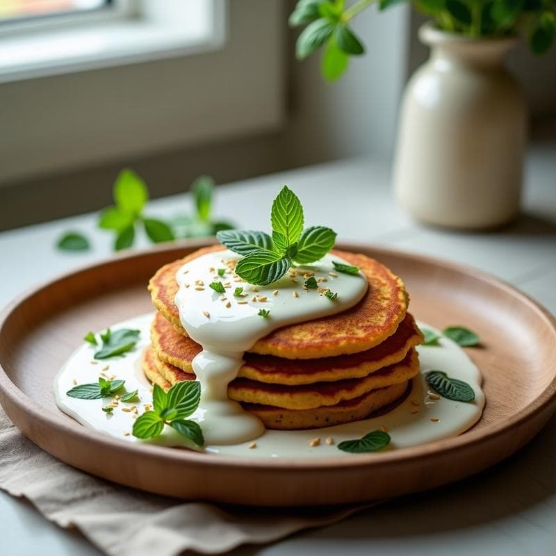 Panqueques de Harina de lenteja con Salsa de Yogur y Menta: Desayuno Sin Gluten