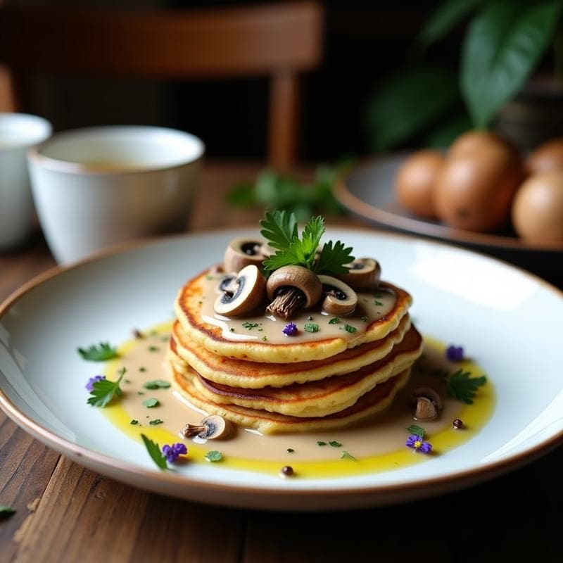 Panqueques de Harina de Lentejas con Crema de Champiñones y Trufa: Desayuno Keto y Alto en Proteína