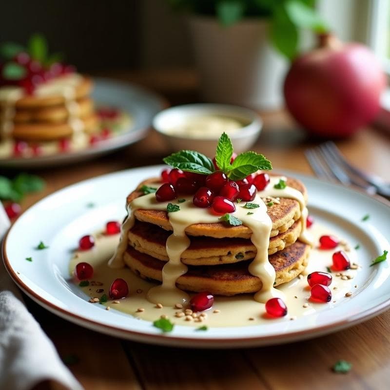 Panqueques de Harina de Lentejas con Salsa de Tahini y Granada: Receta Sin Gluten para Desayuno