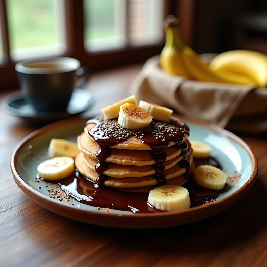 Panqueques de Harina de Plátano con Salsa de Chocolate y Chile: Desayuno Mexicano Sin Gluten