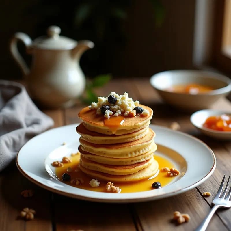 Panqueques de Harina, Queso Azul y Mermelada de Higos: Desayuno que Combina lo Dulce y lo Salado