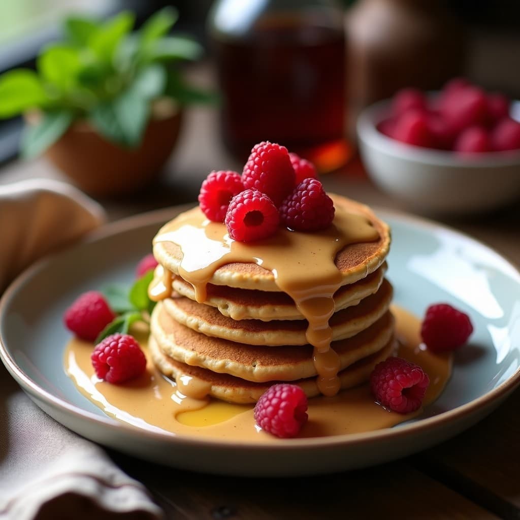 Panqueques de Harina de Teff con Crema de Alcoholes y Frambuesas: Desayuno Ethiopian Sin Gluten