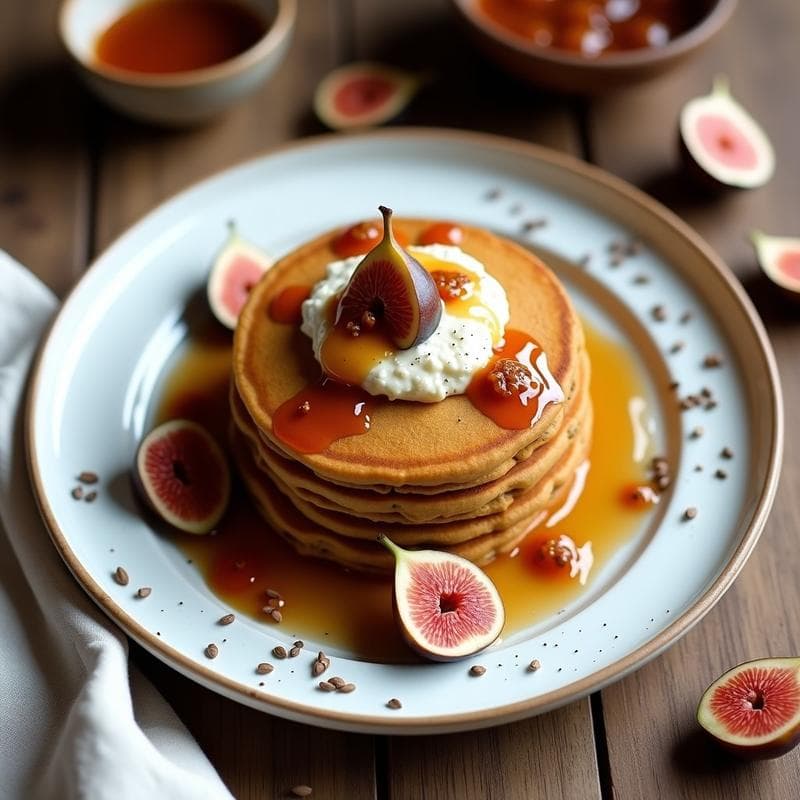 Panqueques de Harina de Lentejas con Compota de Higos y Queso de Anacardos: Desayuno Vegano y Sin Gluten