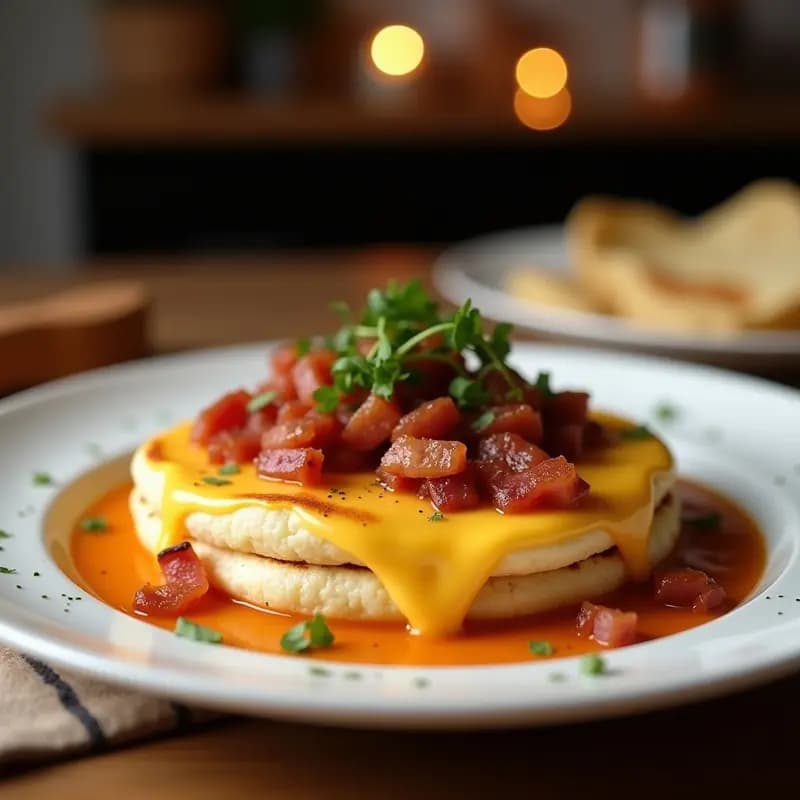 Panqueques de Queso con Sirope de Arce y Trozos de Tira de Bacon: Desayuno Canadiense Hipercalórico