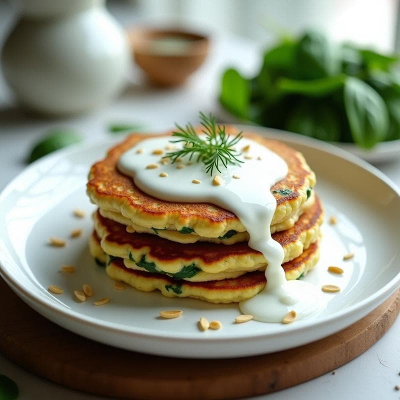 Panqueques de quinoa y espinaca: Desayuno sin gluten con salsa de yogur de soja