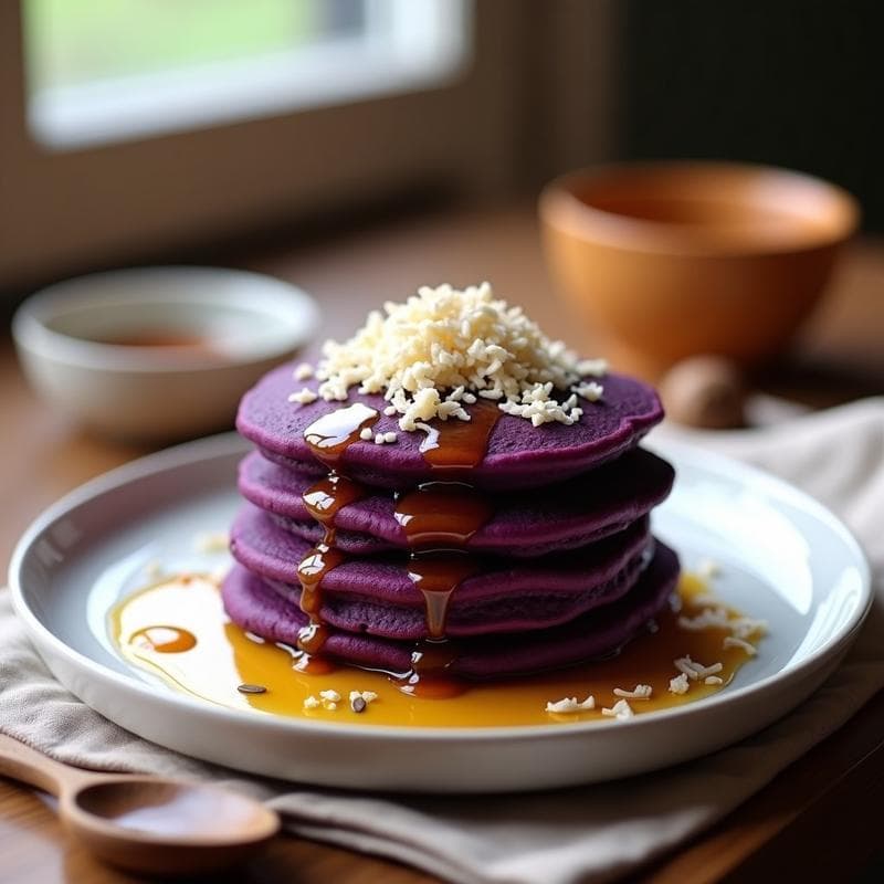 Panqueques de Harina de Sorgo y Puré de Batata Morada: Desayuno Africano Sin Gluten y Colorido