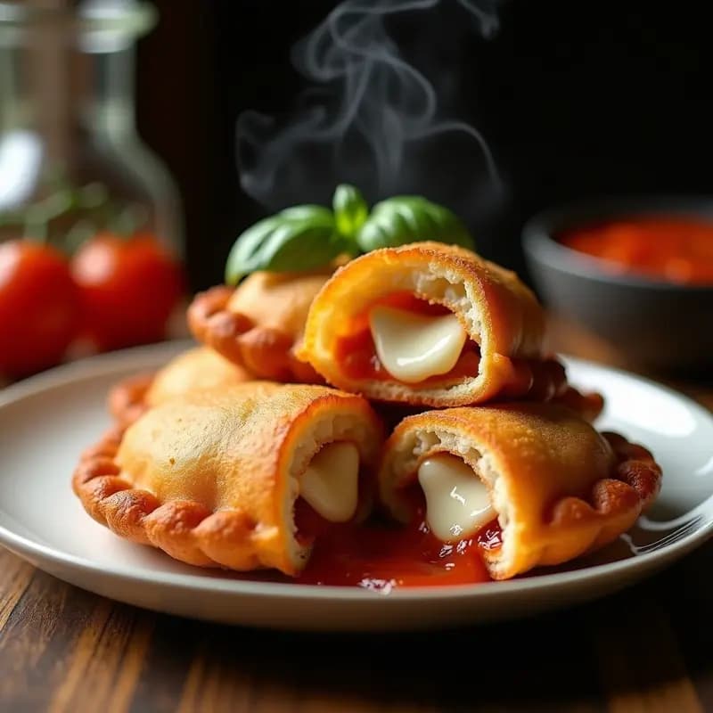Panzerotti Fritos Rellenos de Mozzarella y Jamón York con Salsa de Tomate Casera: Snack Italiano Crujiente