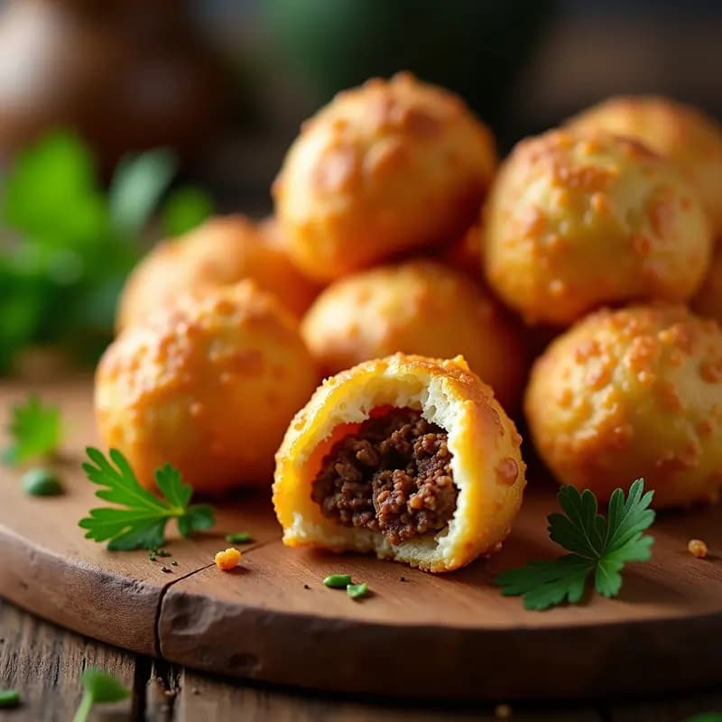 Pão de Queijo Brasilero con Relleno de Carne Seca: Aperitivo Crujiente y Alta en Proteína