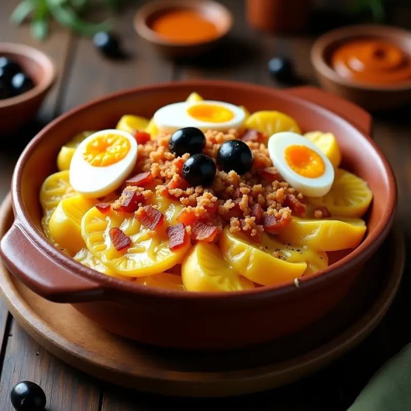 Papa a la Huancaína con extra Queso, Tocino y Aceitunas: Versión Peruanizada de la Comida Chatarra