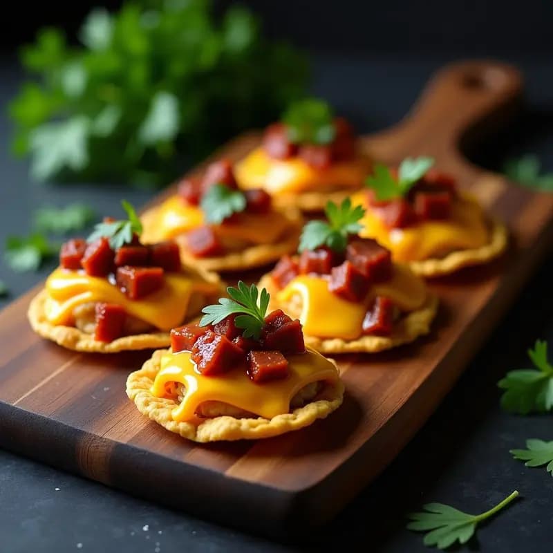 Paparruchas de Maíz con Queso Fundido y Chorizo Picante en Salsa Brava: Tapa española con Toque Latino