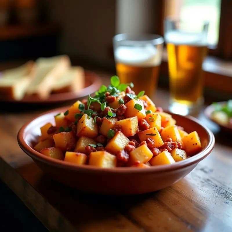 Papas Bravas con Salsa de Queso Azul y Chorizo: Versión Gourmet de un Clásico Español
