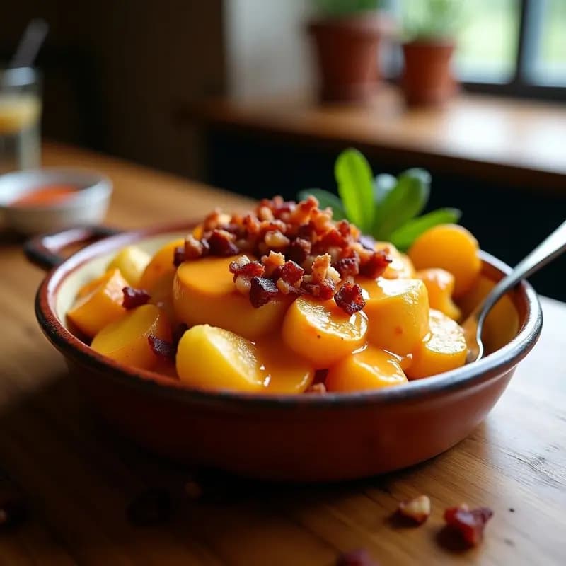 Papas Bravas con Salsa de Queso Cheddar y Bacon Crujiente: Aperitivo Español Reinventado