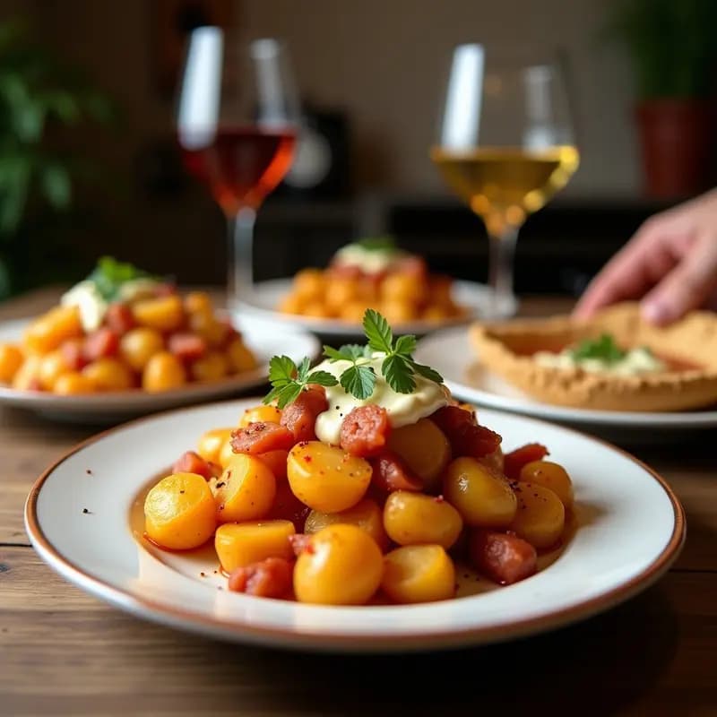 Papas Bravas con Queso Fundido, Chorizo y Alioli: Versión Española de Loading Fries