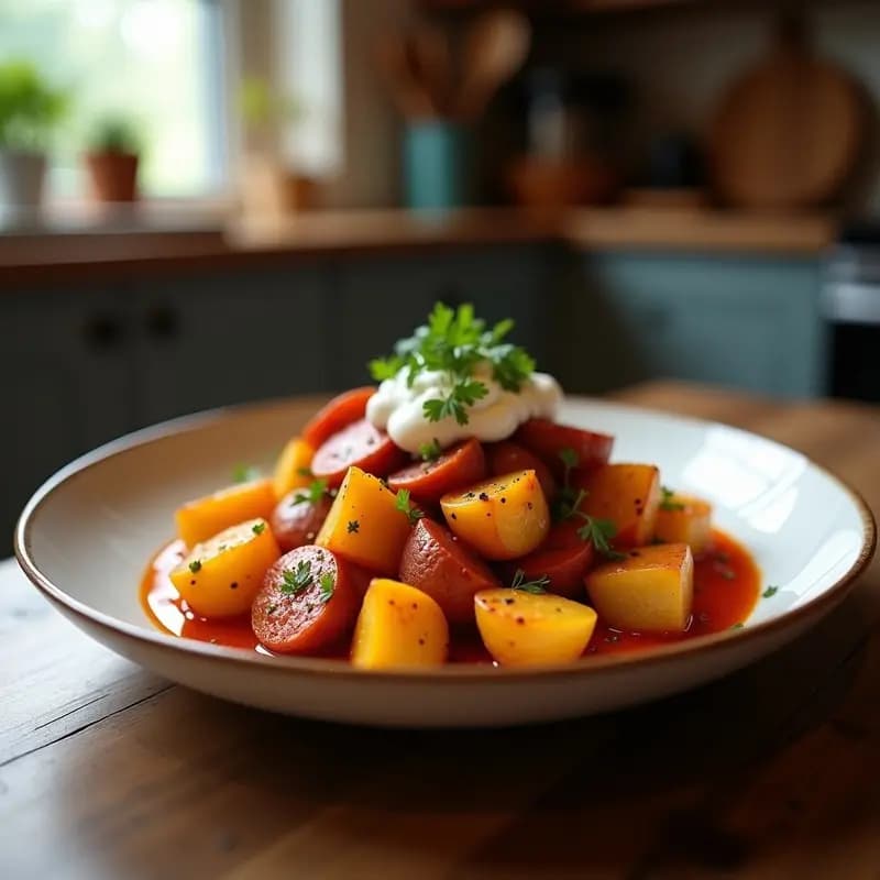 Papas Bravas con Salsa Alioli y Chorizo: Tapa Española para Compartir