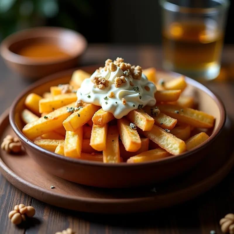 Papas Fritas con Queso Azul y Salsa de Miel: Receta Belga de Sabores Audaces