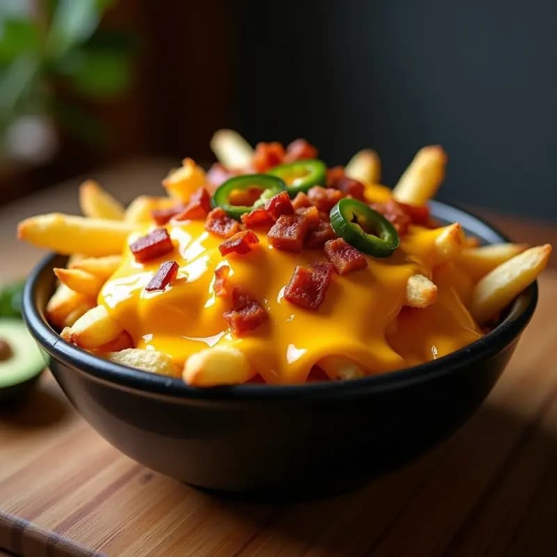 Papas Fritas con Queso Cheddar Derretido, Tocino y Jalapeños: Loading Fries para Gamers