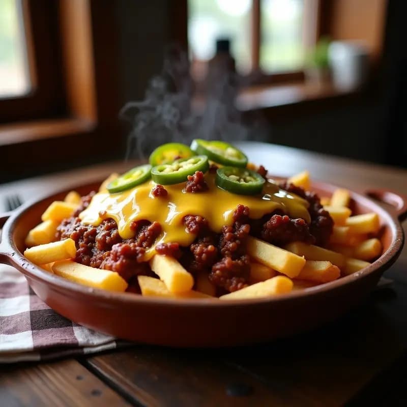 Pápas Fritas con Queso Fundido Salsa de Carne y Jalapeños: El Acompañamiento Perfecto para un Ataque de Calorías