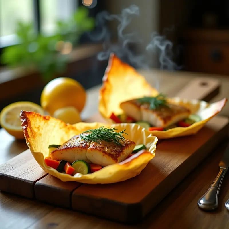 Papillote de Merluza con Verduras y Salsa de Limón Confitado: Receta Francesa en 15 Minutos