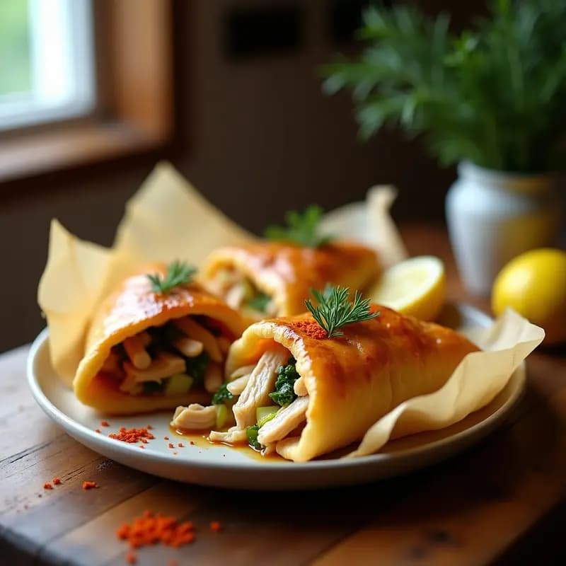 P háromszögű Lepény de Pollo y Puerros: Receta Húngara en Papillote con Toque de Pimentón