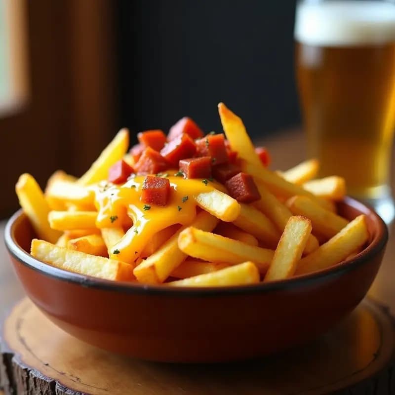 Papitas Fritas con Queso Cheddar Derretido y Trozos de Chorizo: Aperitivo de barley Baseball