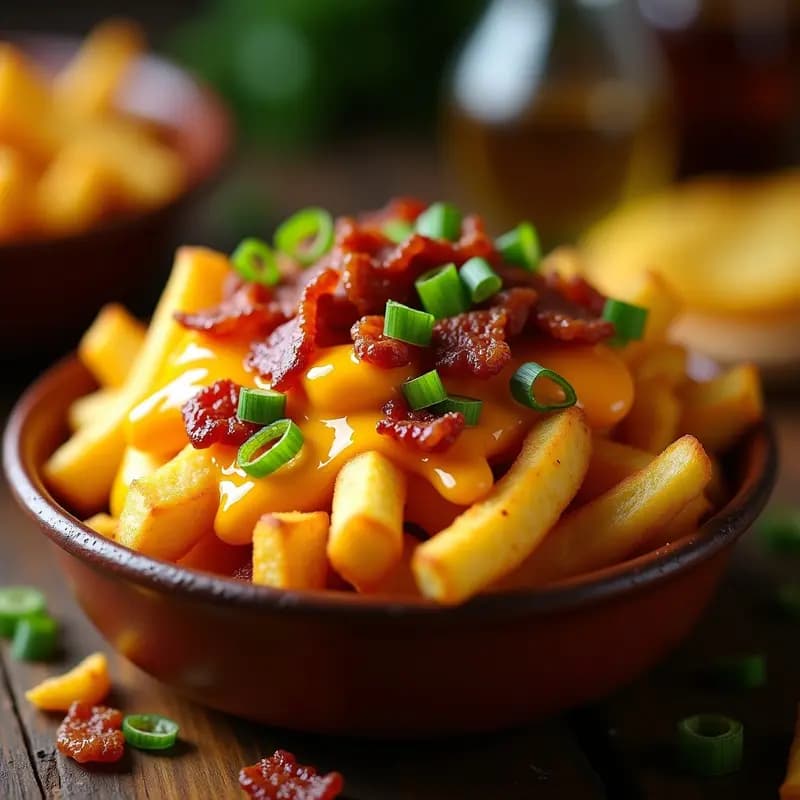 Papitas Fritas con Queso Fundido, Tocino y Cebolla Verde: Aperitivo que es una Explosión de Sabores